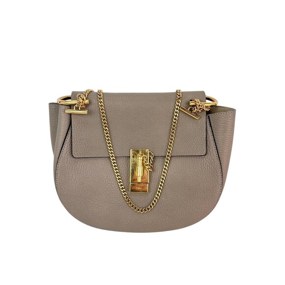 Chloe Small Drew Gray Grained Lambskin Leather Shoulder Cross-body Bag - Picture 1 of 12